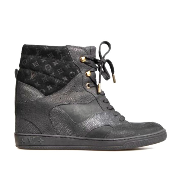 Louis Vuitton Black Leather/Suede Cliff Top Wedge Sneakers | 37 - Picture 1 of 9